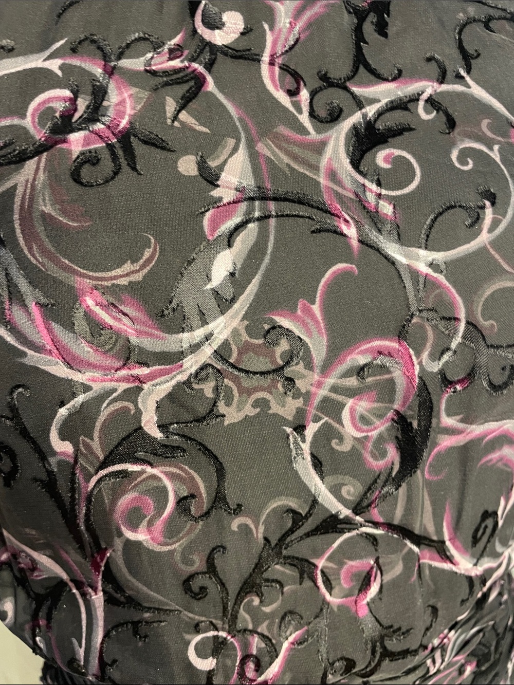 White House Black Market Black Sheer Blouse with Pink Scroll Print - Picture 4 of 12